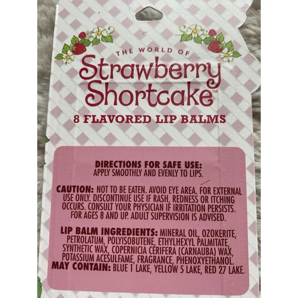 8 Pk  Strawberry Shortcake Flavored Lip Balms Cherry Vanilla Blueberry Lemon NEW